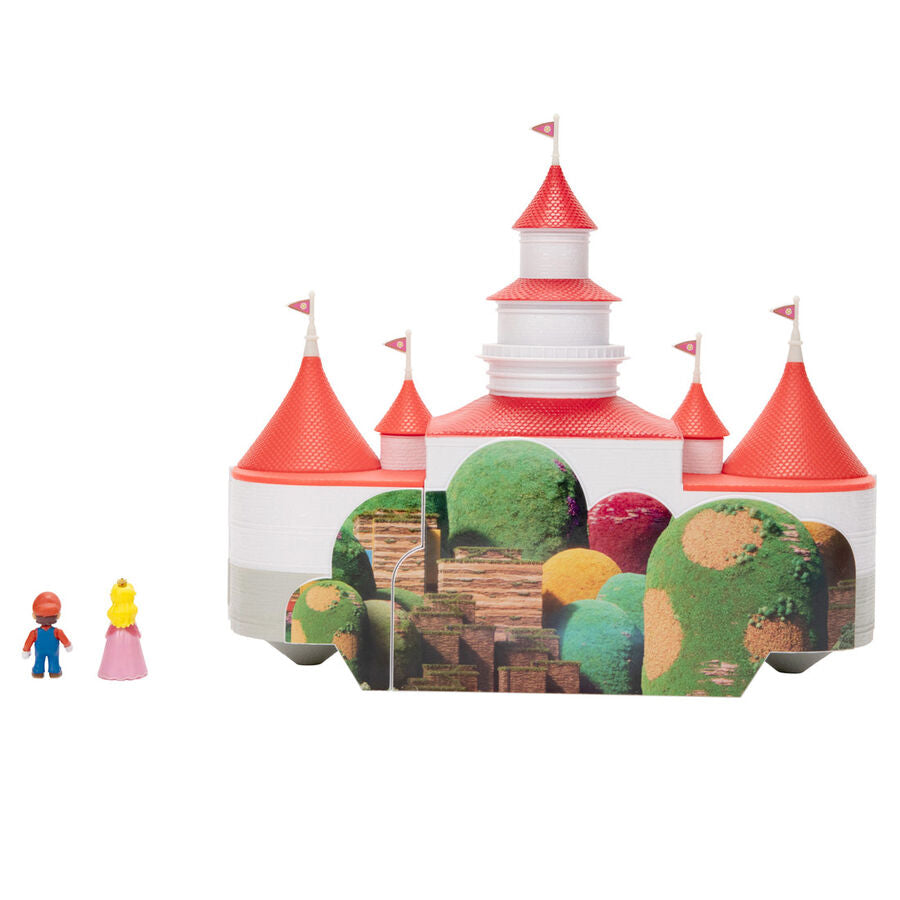 Super Mario Κάστρο Βασίλειο Μανιταριών πίσω όψη, λευκό κάστρο, κόκκινες στέγες, Mario και Peach