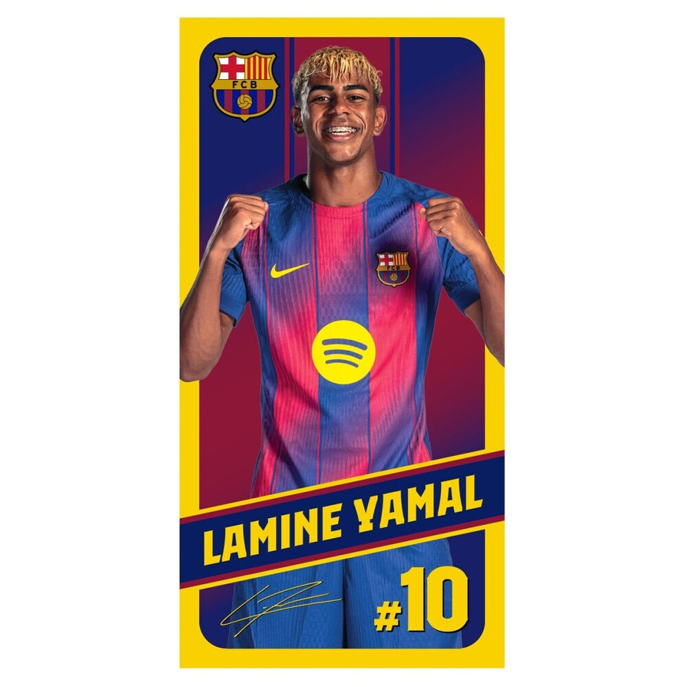 Lamine Yamal #10 FC Barcelona, πετσέτα κίτρινη με φωτογραφία και υπογραφή