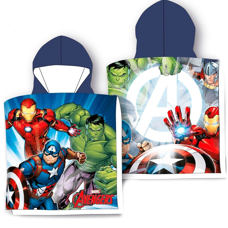 Παιδική Πετσέτα Πόντσο Avengers 55x100cm, μπλε κουκούλα, Iron Man Hulk Captain America Thor