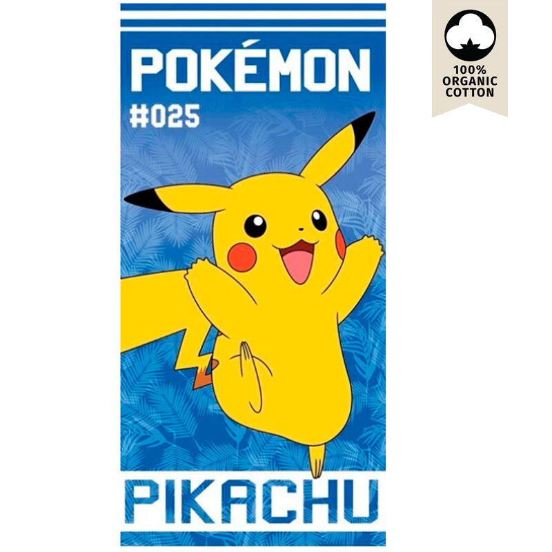 Πετσέτα Θαλάσσης Pokémon Pikachu #025 σε μπλε φόντο με λευκή και μπλε γραφή