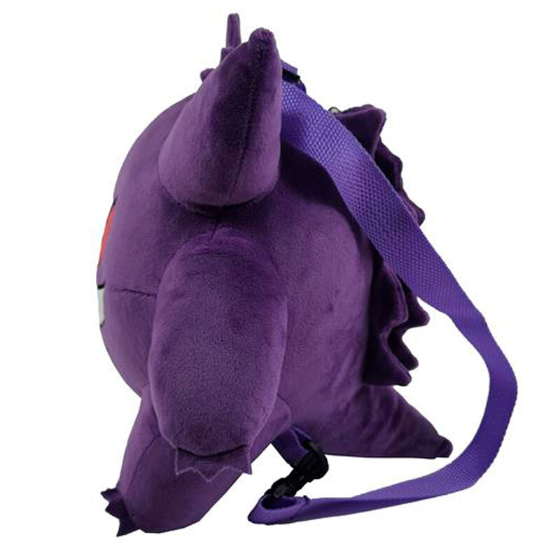 Λούτρινη τσάντα πλάτης Pokémon Gengar, πλαϊνή όψη δεξιά με ακίδες και μωβ λουράκι