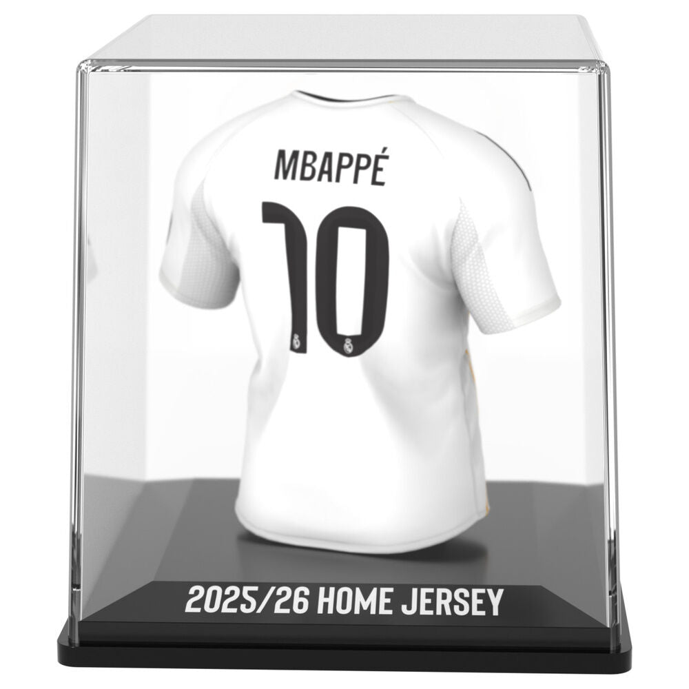 Mbappé #10 Real Madrid, μίνι φανέλα πίσω όψη σε ακρυλική θήκη με επιγραφή "2025/26 HOME JERSEY"