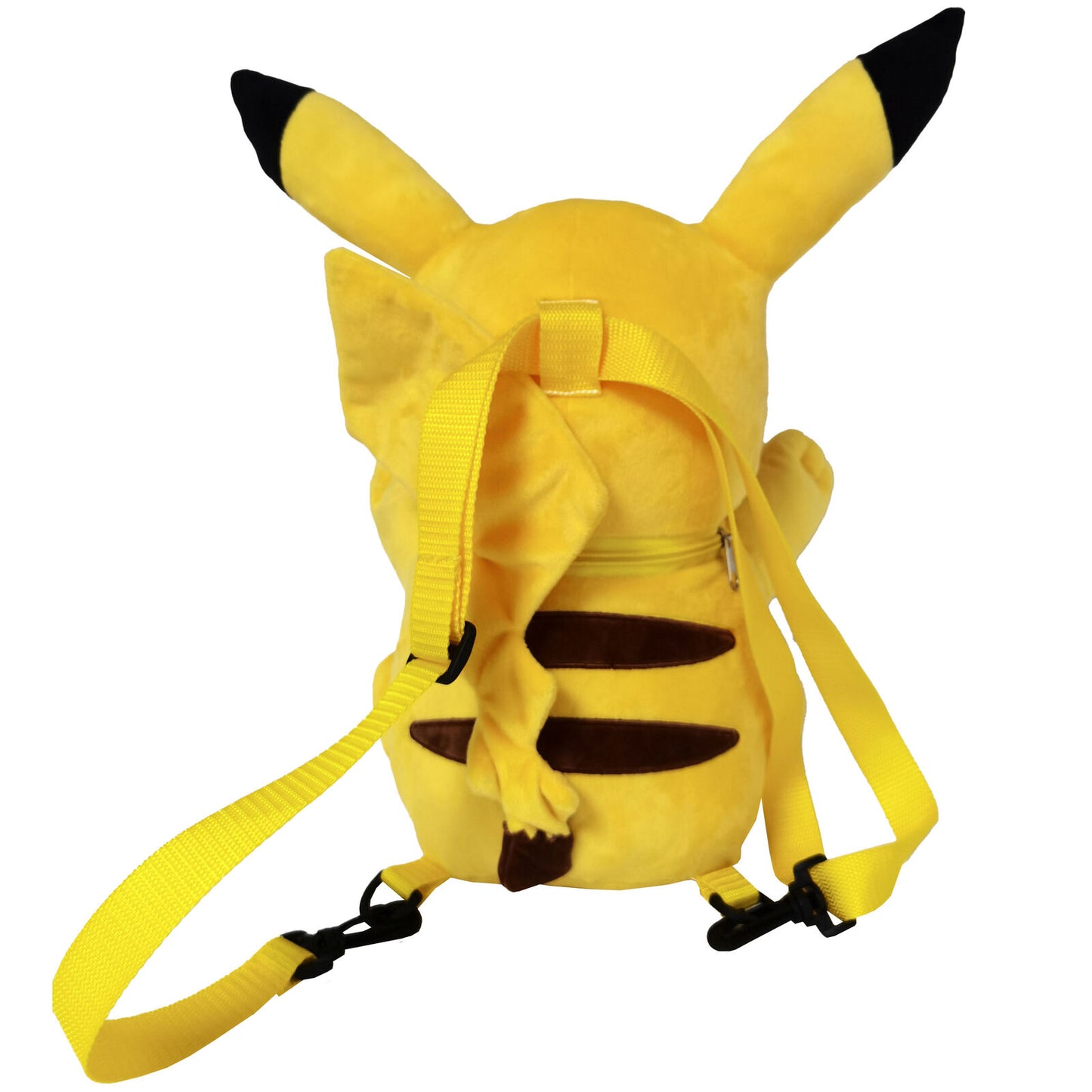 Λούτρινη τσάντα πλάτης Pokémon Pikachu, πίσω όψη με καφέ ρίγες και κίτρινα λουράκια