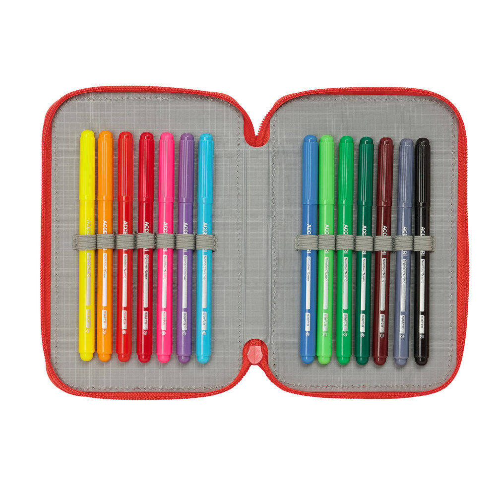 Super Mario κασετίνα Safta ανοιχτή δεύτερο τμήμα, μαρκαδόροι κίτρινο πορτοκαλί κόκκινο ροζ μωβ μπλε πράσινο