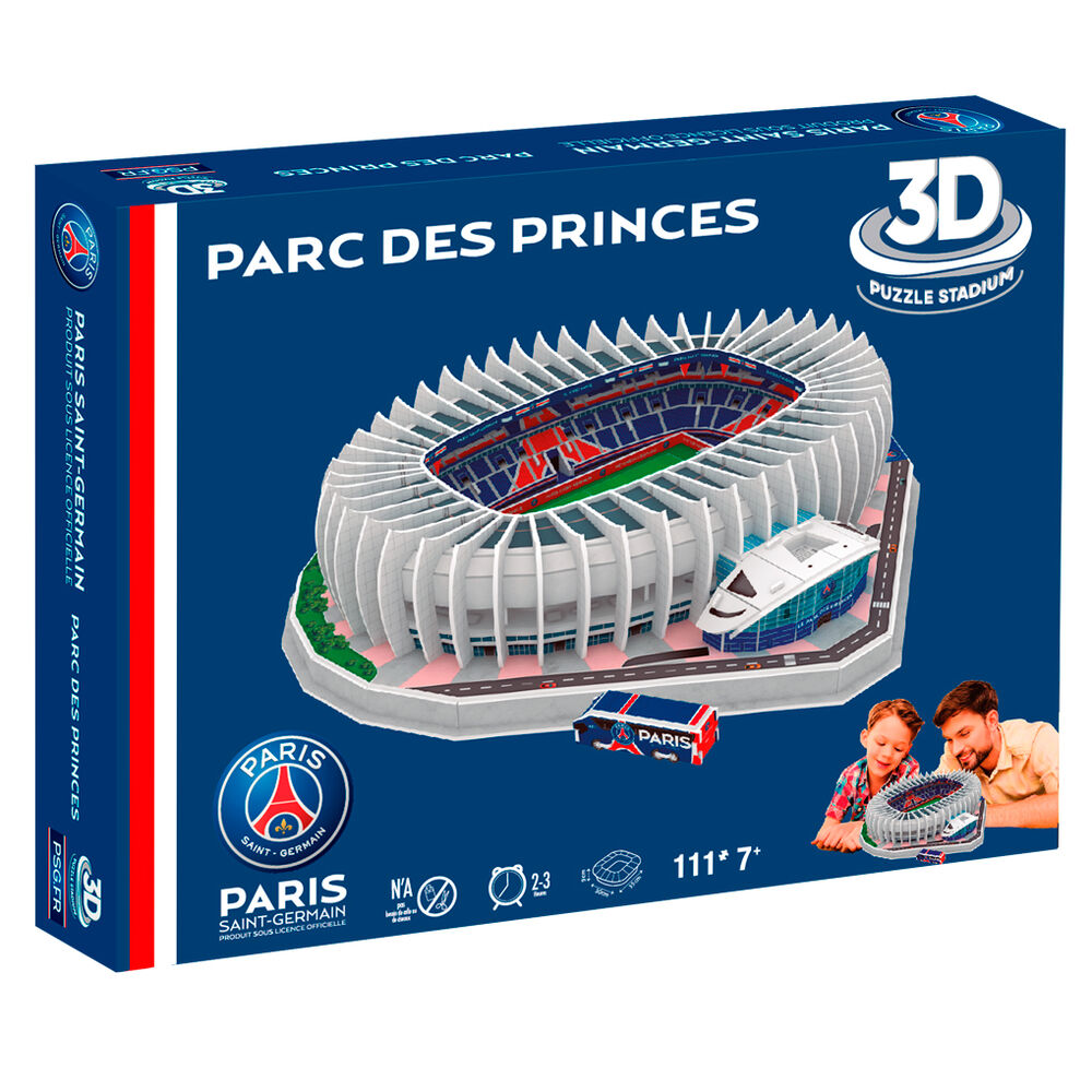 Parc des Princes PSG, κουτί 3D παζλ σταδίου με επιγραφή "PARIS SAINT-GERMAIN" και έμβλημα PSG