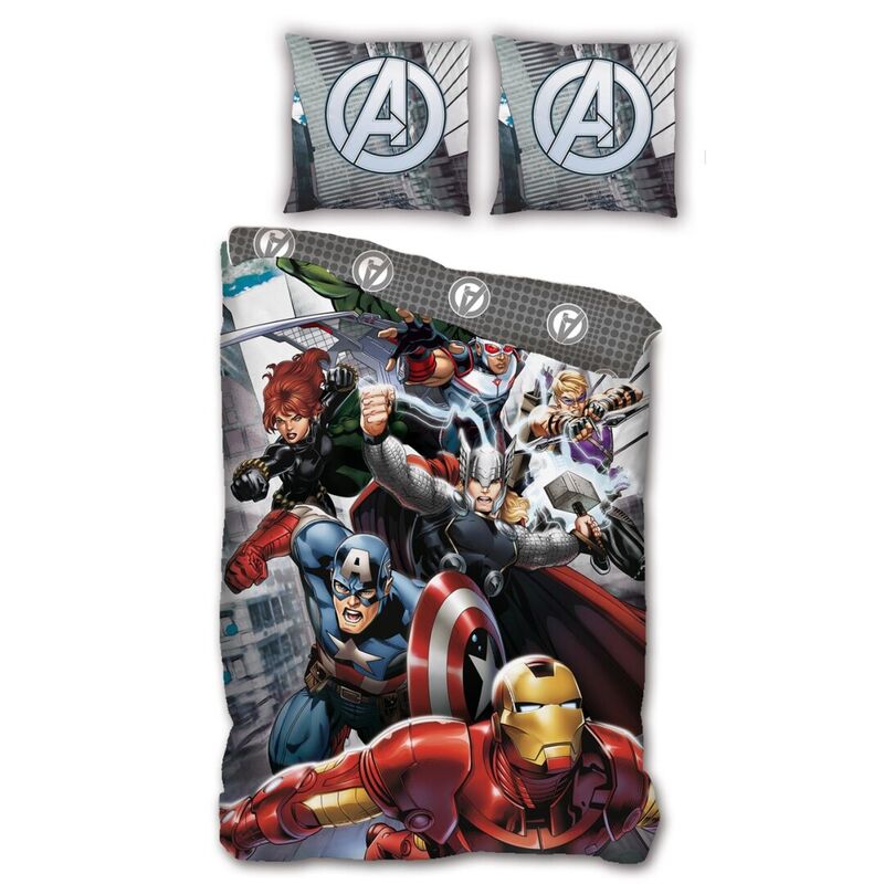 Παπλωματοθήκη Avengers 140x200cm, Captain America Iron Man Thor Black Widow Falcon Hawkeye, Avengers A logo