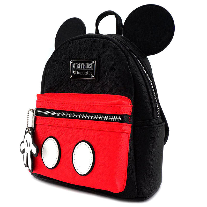 Mickey Mouse Loungefly, mini backpack πλαϊνή όψη με αυτιά και μπρελόκ γάντι