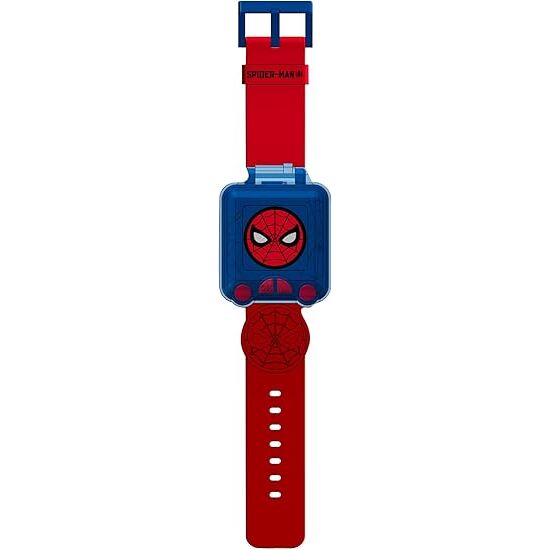 Ρολόι Spider-Man Marvel, κόκκινο λουράκι, μπλε κάσα ABS, Spider-Man πρόσωπο καντράν, μπλε κουμπί
