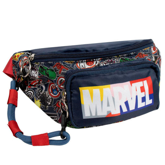 Τσαντάκι Μέσης Avengers Navy Blue 25x11cm, μπροστινή όψη, μοτίβο Avengers, MARVEL logo, κόκκινος ιμάντας