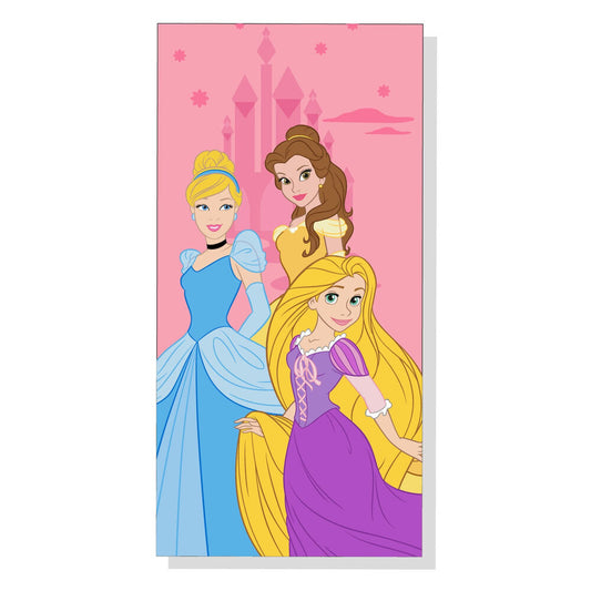 Disney Princess, πετσέτα ροζ με Cinderella, Belle και Rapunzel μπροστά σε κάστρο