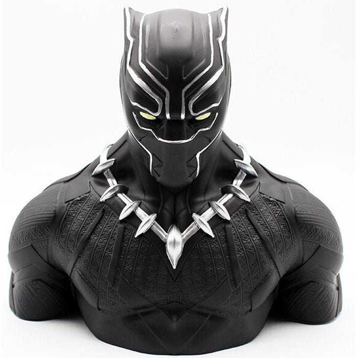 Κουμπαράς Black Panther Marvel bust, μπροστά, κίτρινα μάτια, ασημί νύχια περιδέραιο, ανάγλυφη στολή