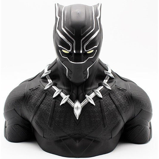Κουμπαράς Black Panther Marvel bust, μπροστά, κίτρινα μάτια, ασημί νύχια περιδέραιο, ανάγλυφη στολή