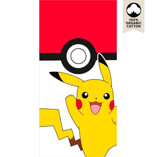 Πετσέτα Θαλάσσης Pokémon Pikachu με Pokeball, κίτρινο σχέδιο σε κόκκινο και λευκό φόντο
