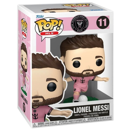 Lionel Messi #11 Inter Miami, Funko POP! MLS κουτί με ροζ φανέλα και μπάλα σε πράσινη βάση