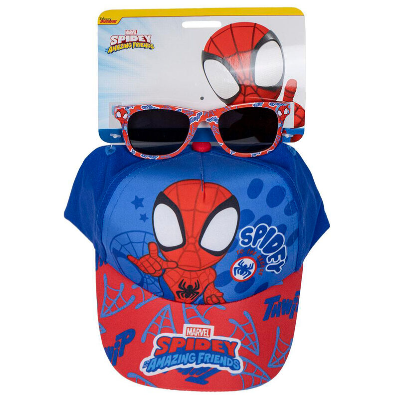 Σετ Spidey Καπέλο & Γυαλιά UV 51cm, συσκευασία, μπλε κόκκινο καπέλο, κόκκινα γυαλιά, Amazing Friends logo
