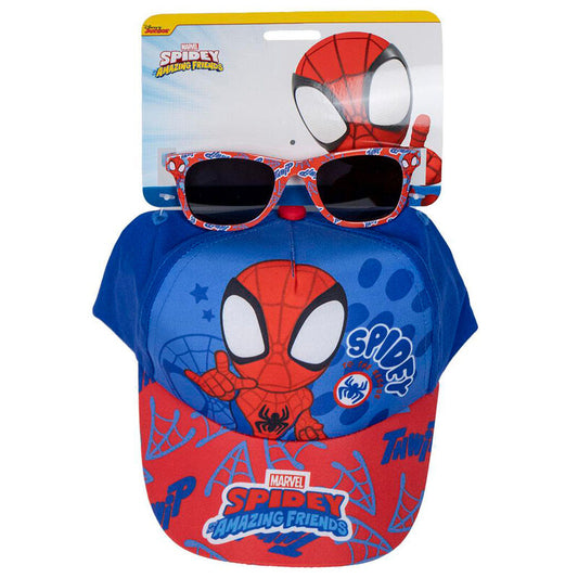 Σετ Spidey Καπέλο & Γυαλιά UV 51cm, συσκευασία, μπλε κόκκινο καπέλο, κόκκινα γυαλιά, Amazing Friends logo