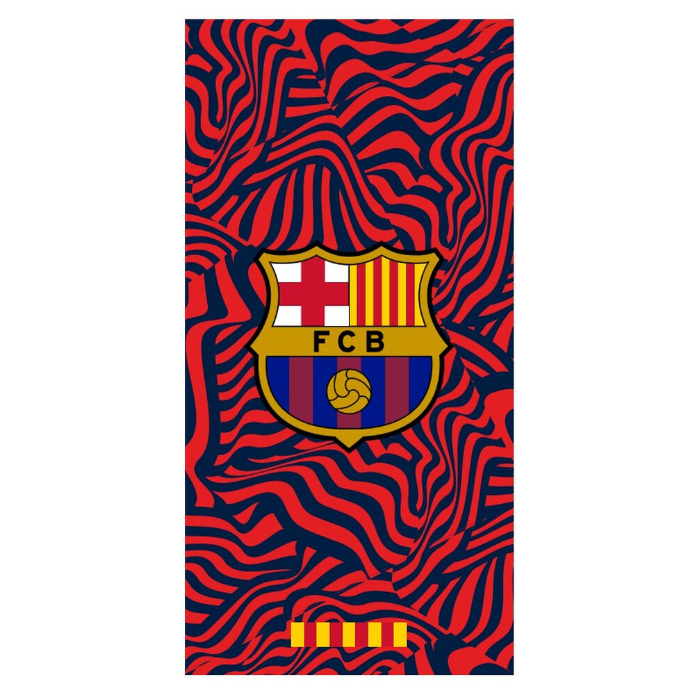 FC Barcelona, πετσέτα κόκκινη με μαύρες κυματιστές ρίγες, έμβλημα FCB και κίτρινες λωρίδες