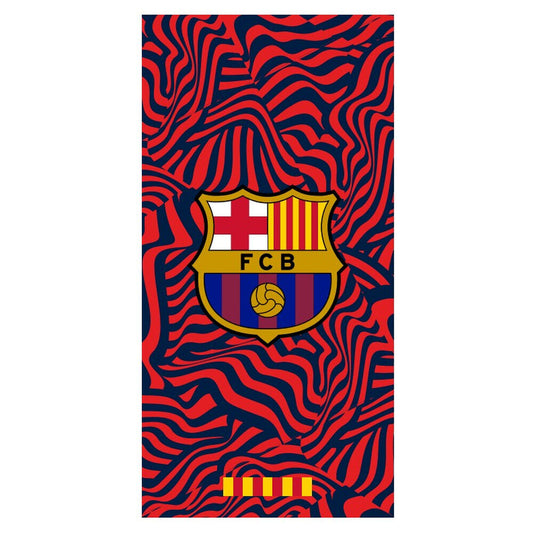 FC Barcelona, πετσέτα κόκκινη με μαύρες κυματιστές ρίγες, έμβλημα FCB και κίτρινες λωρίδες