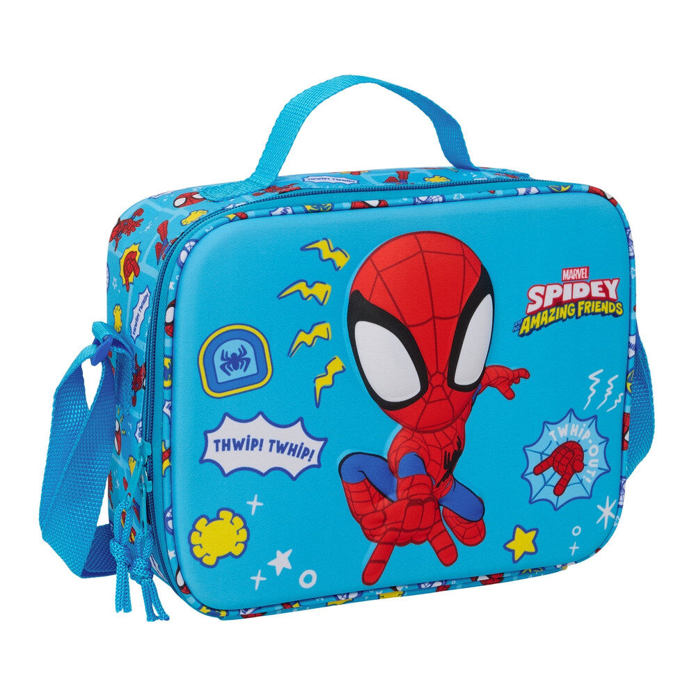 Ισοθερμική Τσάντα Spidey 3D 25x19cm, μπροστινή όψη, γαλάζιο ύφασμα, 3D Spidey, Marvel Spidey Amazing Friends logo
