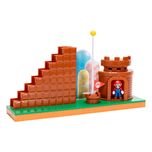 Super Mario Course Complete Playset, σκάλες τούβλων, πύργος, σημαία Bowser, φιγούρα Mario δεξιά