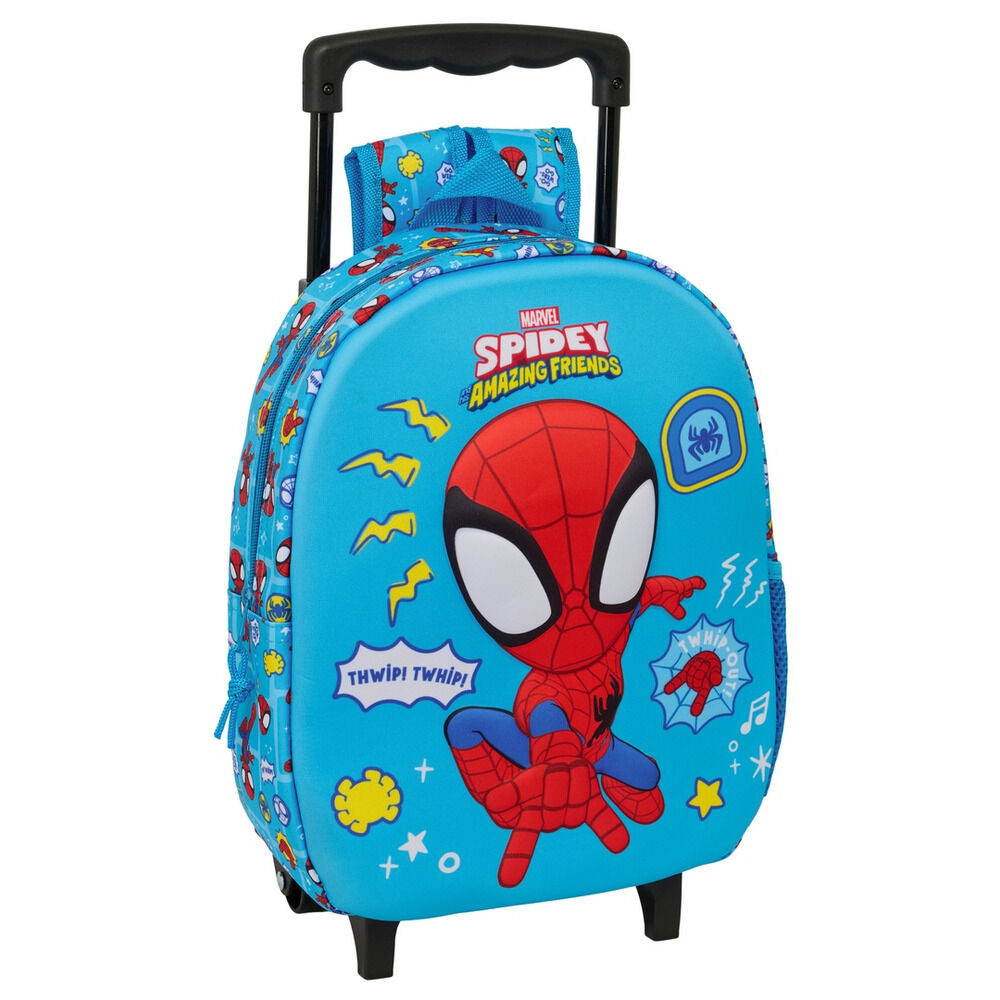 Σακίδιο Τρόλεϊ Spidey 3D 27x33cm, μπροστινή όψη, γαλάζιο, 3D Spidey, Marvel Amazing Friends logo