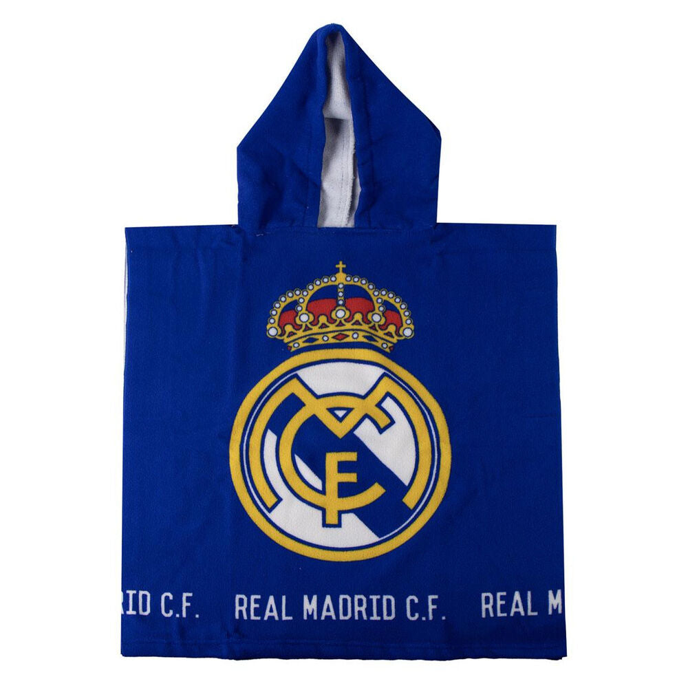 Real Madrid C.F., πόντσο πετσέτα μπλε με έμβλημα και επιγραφή "REAL MADRID C.F."