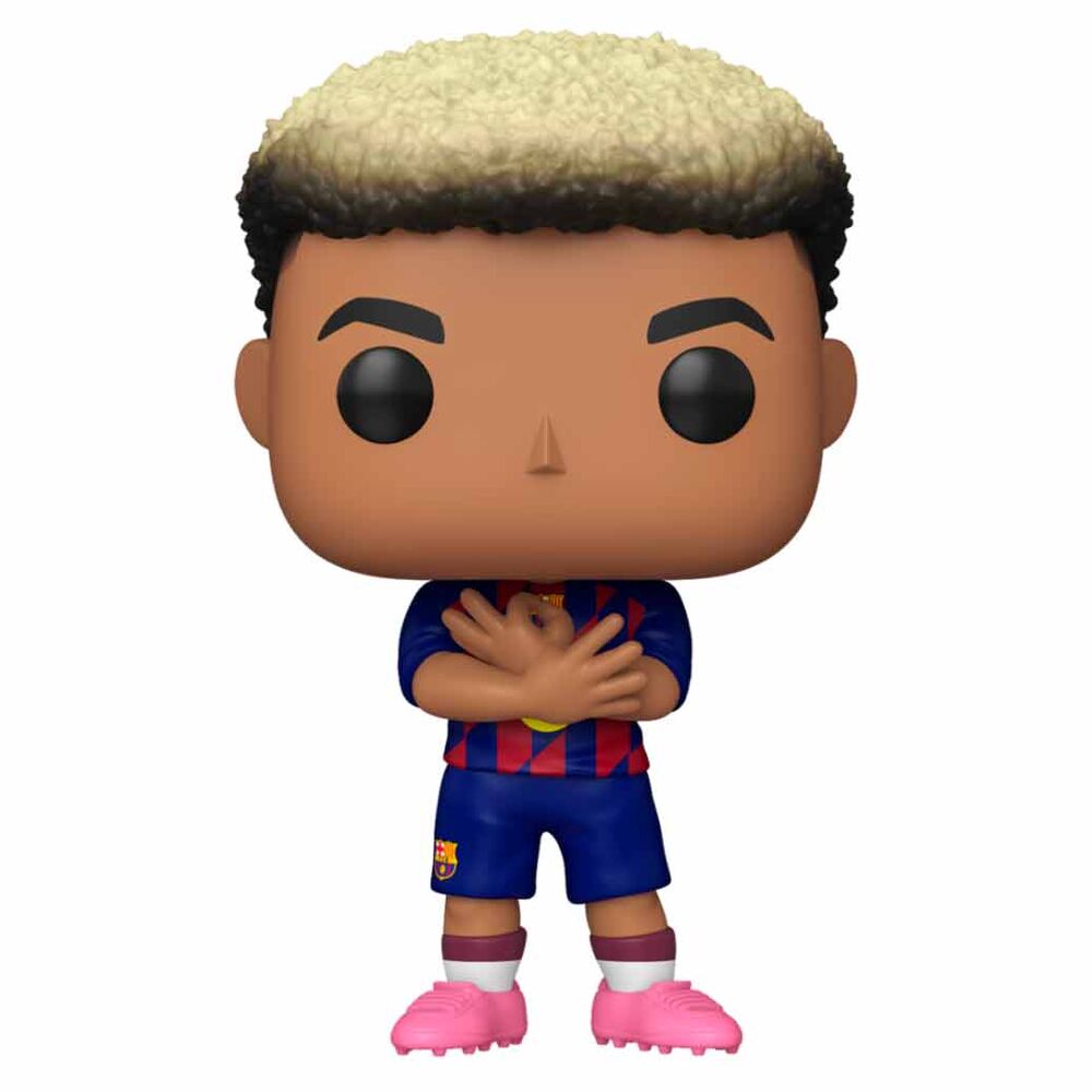 Lamine Yamal #74 Barça, φιγούρα Funko POP! με μπλε-κόκκινη στολή και ροζ παπούτσια, χέρια σταυρωμένα