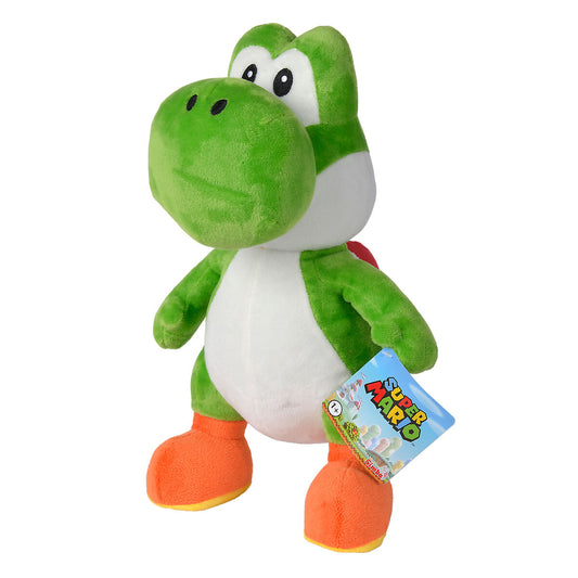 Yoshi λούτρινο παιχνίδι, πράσινο σώμα, λευκή κοιλιά, πορτοκαλί παπούτσια, Super Mario Simba tag