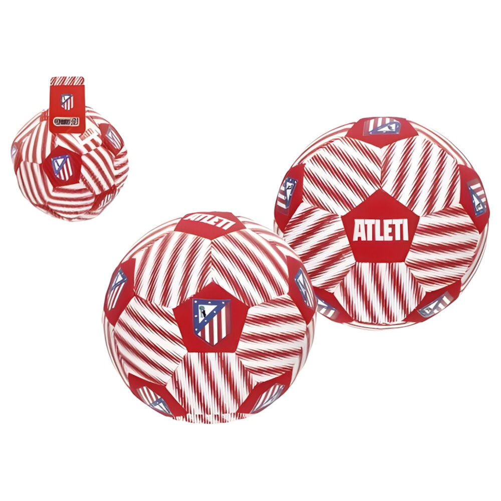Atlético de Madrid "Atleti", μπάλα ποδοσφαίρου κόκκινη-λευκή με ρίγες και έμβλημα σε δίχτυ
