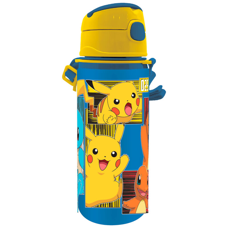 Παγούρι Pokémon μπλε με κίτρινο καπάκι και αναδυόμενο καλαμάκι, Pikachu, Squirtle και Charmander