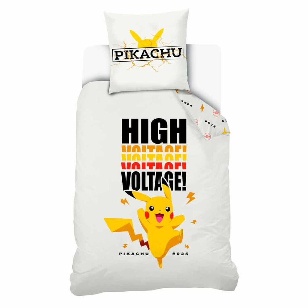 Παπλωματοθήκη Pokémon Pikachu #025 με κείμενο HIGH VOLTAGE! σε μαύρο, κίτρινο και κόκκινο