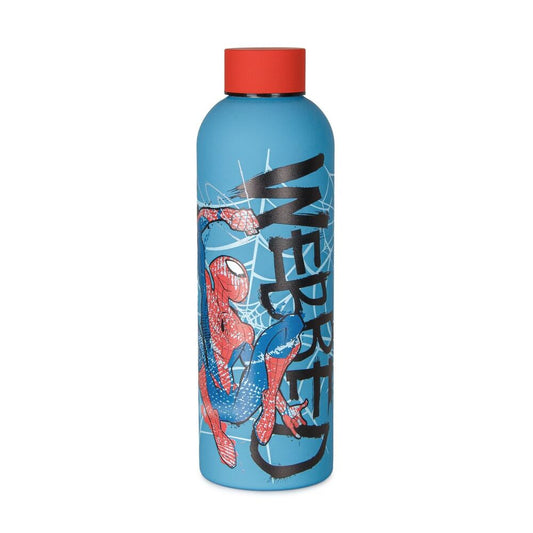 Παγούρι Spider-Man 800ml, γαλάζιο ατσάλι, Spider-Man δράση, WEBBED κείμενο, κόκκινο πώμα κλειστό