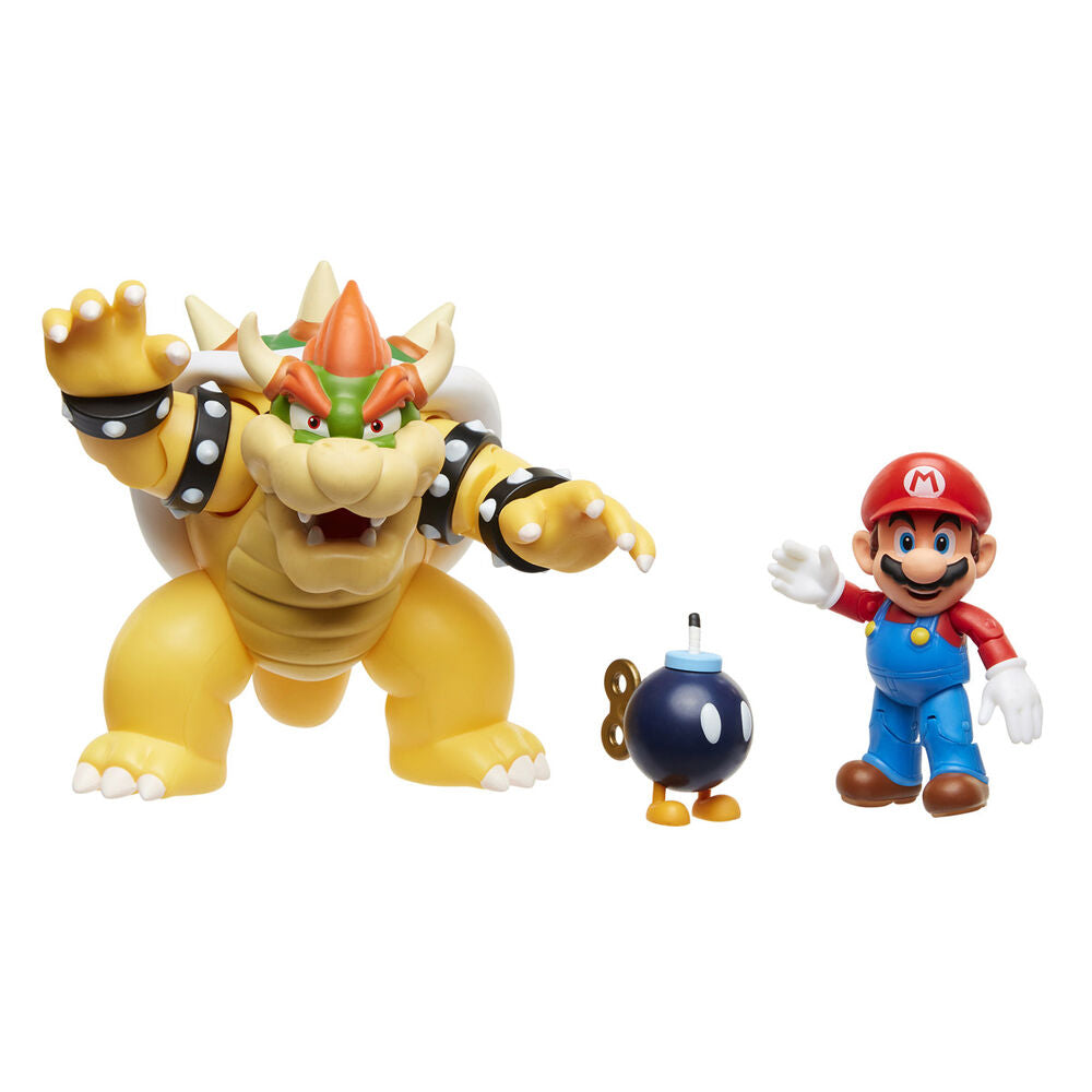 Super Mario Bowser's Lava Battle Set φιγούρες, Bowser κίτρινος, Mario κόκκινο καπέλο, Bob-omb
