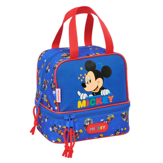 Mickey Mouse Safta, τσάντα φαγητού μπλε-κόκκινη διπλή με επιγραφή "MICKEY" και στάμπα Mickey