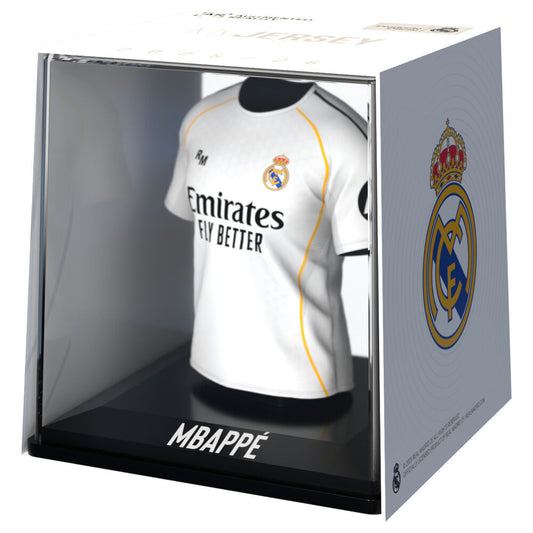 Mbappé #10 Real Madrid, μίνι φανέλα μπροστά σε ακρυλική θήκη με κουτί και έμβλημα Real Madrid