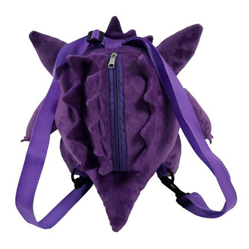 Λούτρινη τσάντα πλάτης Pokémon Gengar, πίσω όψη με μωβ φερμουάρ και μωβ λουράκια