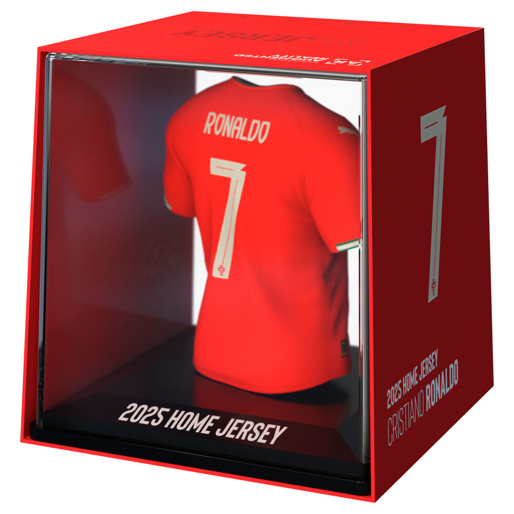 Cristiano Ronaldo #7 Portugal, μίνι φανέλα πίσω σε κόκκινο κουτί με επιγραφή "2025 HOME JERSEY"
