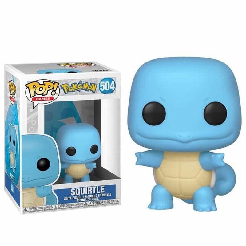 Funko Pop! Squirtle #504, γαλάζια φιγούρα με κρεμ κοιλιά δίπλα στο κουτί της