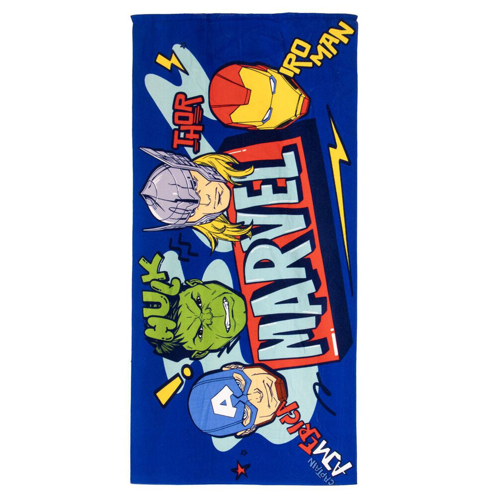 Σετ Πετσέτα & Γυαλάκια Avengers 70x140cm, πετσέτα μπλε, Iron Man Thor Hulk Captain America, MARVEL logo