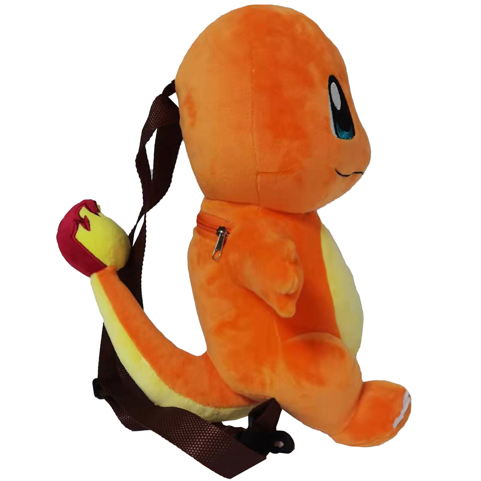 Λούτρινη τσάντα πλάτης Pokémon Charmander, πλαϊνή όψη με φερμουάρ και φλόγα στην ουρά
