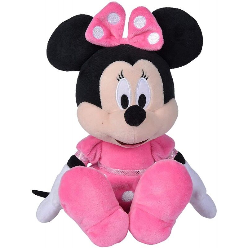 Minnie Mouse Disney, λούτρινο καθιστό ροζ φόρεμα με λευκές βούλες και ροζ φιόγκο