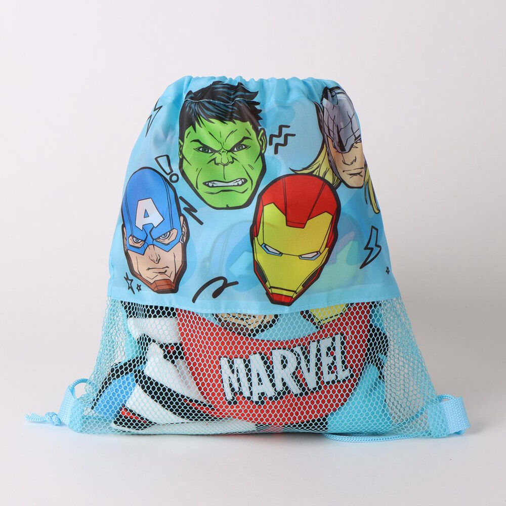 Σετ Παραλίας Avengers, τσάντα γαλάζια, Captain America Hulk Iron Man Thor πρόσωπα, κόκκινο mesh