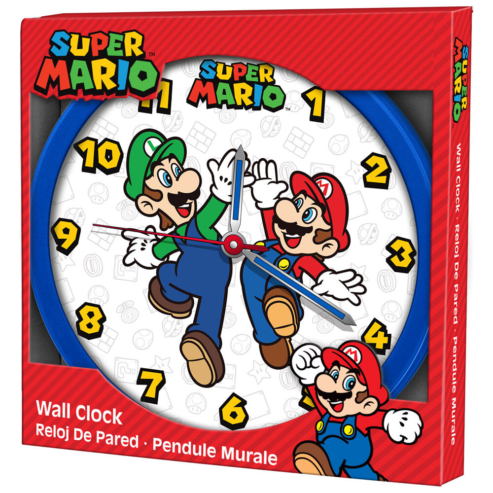 Super Mario ρολόι τοίχου με κόκκινη συσκευασία, Mario και Luigi, μπλε πλαίσιο, Wall Clock