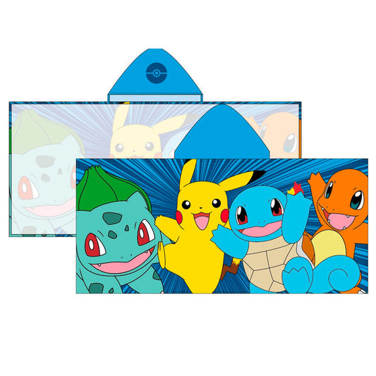 Pokémon παιδικό πόντσο με Bulbasaur, Pikachu, Squirtle και Charmander σε μπλε φόντο