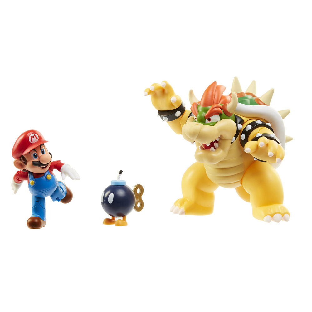 Super Mario Bowser's Lava Battle Set πλάγια, Mario τρέχει, Bowser κίτρινος, Bob-omb ανάμεσά τους
