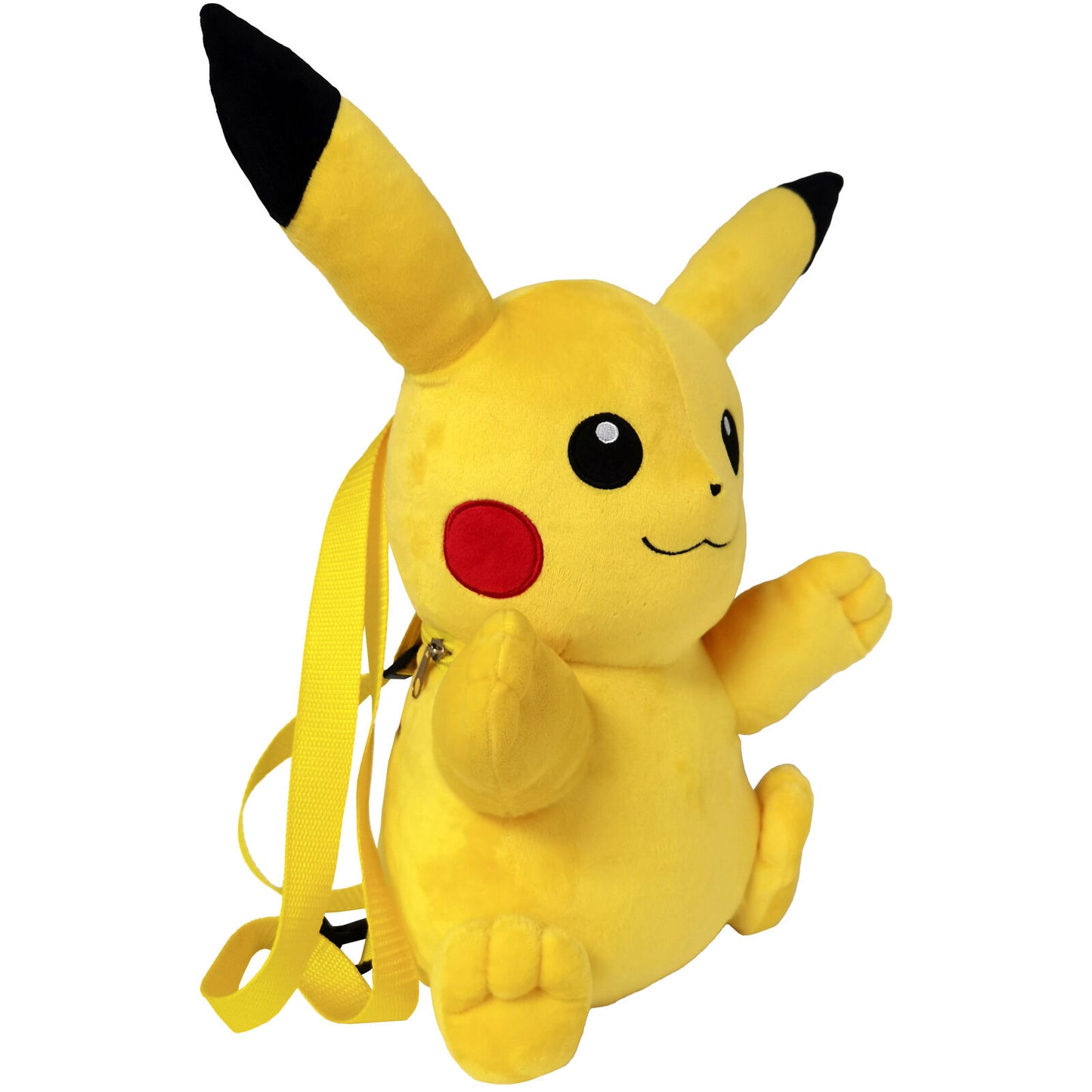 Λούτρινη τσάντα πλάτης Pokémon Pikachu, πλαϊνή όψη με κίτρινα λουράκια και φερμουάρ
