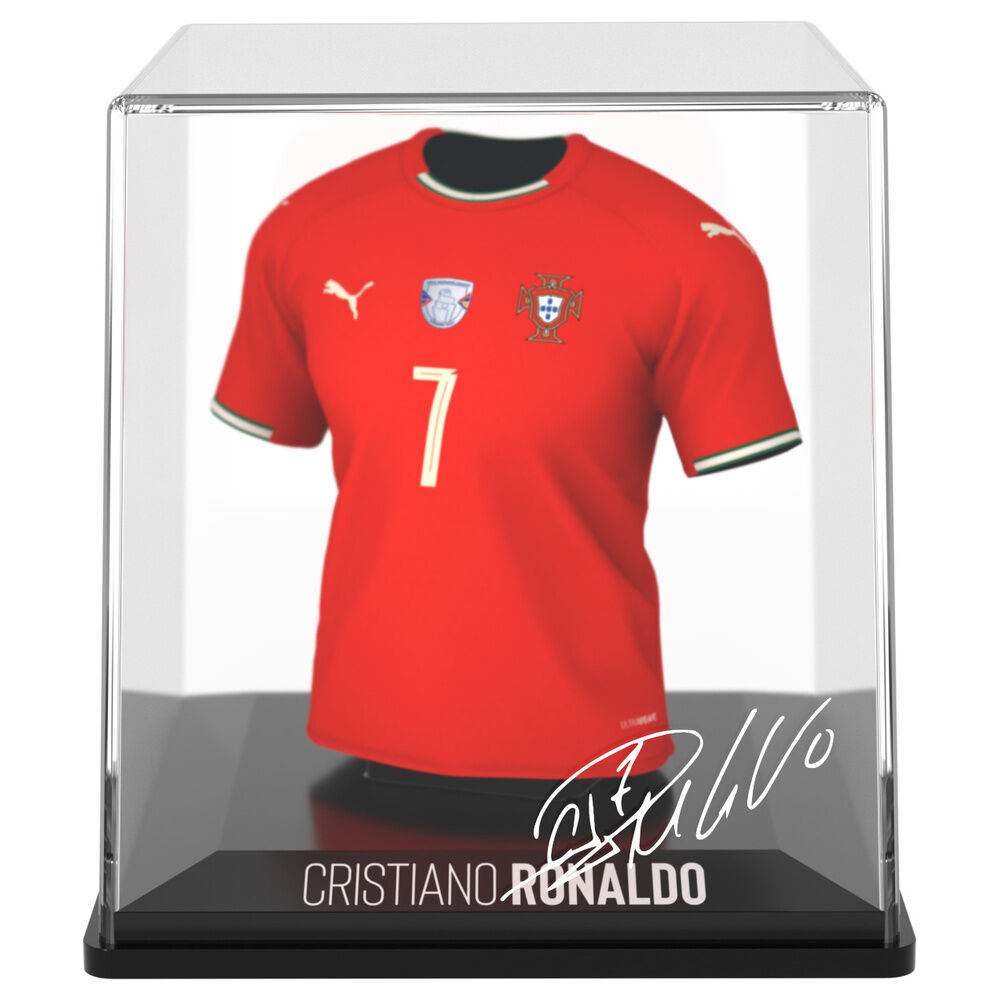 Cristiano Ronaldo #7 Portugal, μίνι φανέλα μπροστά σε ακρυλική θήκη με υπογραφή