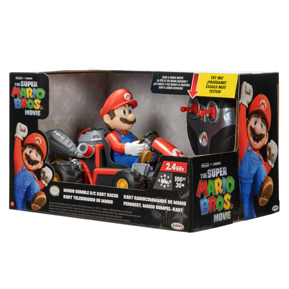 Super Mario Bros Movie Rumble Kart Racer κουτί, Mario στο kart, γκρι τηλεχειριστήριο, μαύρο κουτί