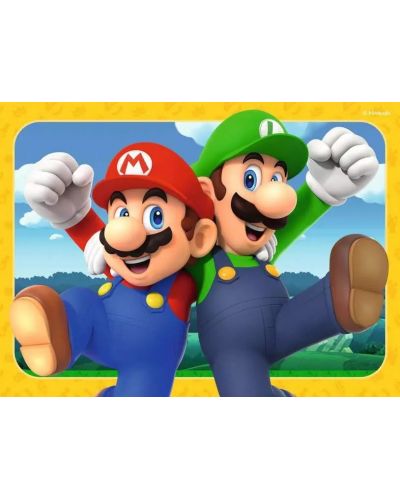 Super Mario παζλ 12 κομματιών, Mario και Luigi χαρούμενοι, μπλε ουρανός, κίτρινο πλαίσιο