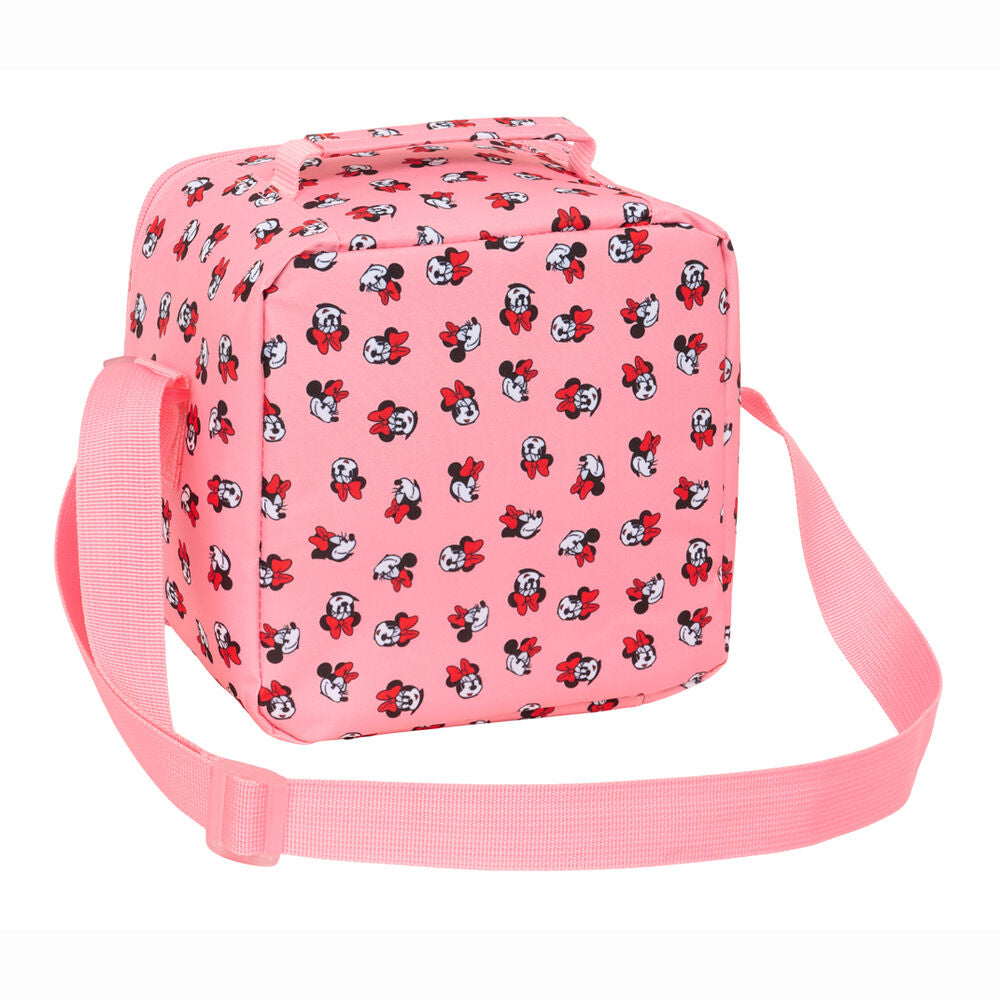Minnie Mouse Safta, τσάντα φαγητού ροζ πίσω όψη με all-over print και ροζ ιμάντα ώμου